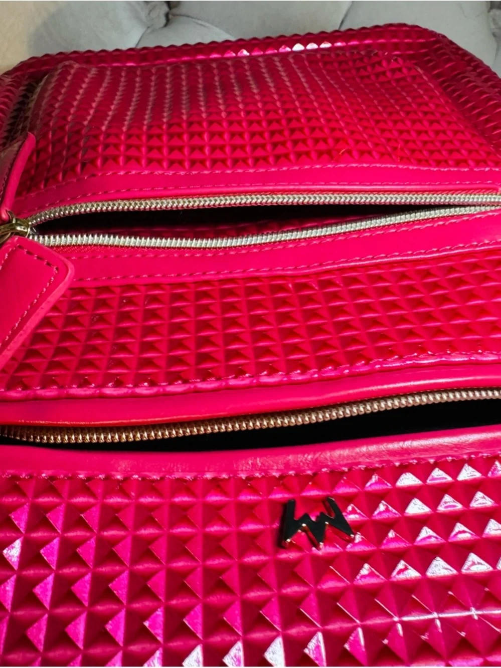 Nicki Minaj JOY Pink Metallic Studded Backpack Hot Pink Faux Leather